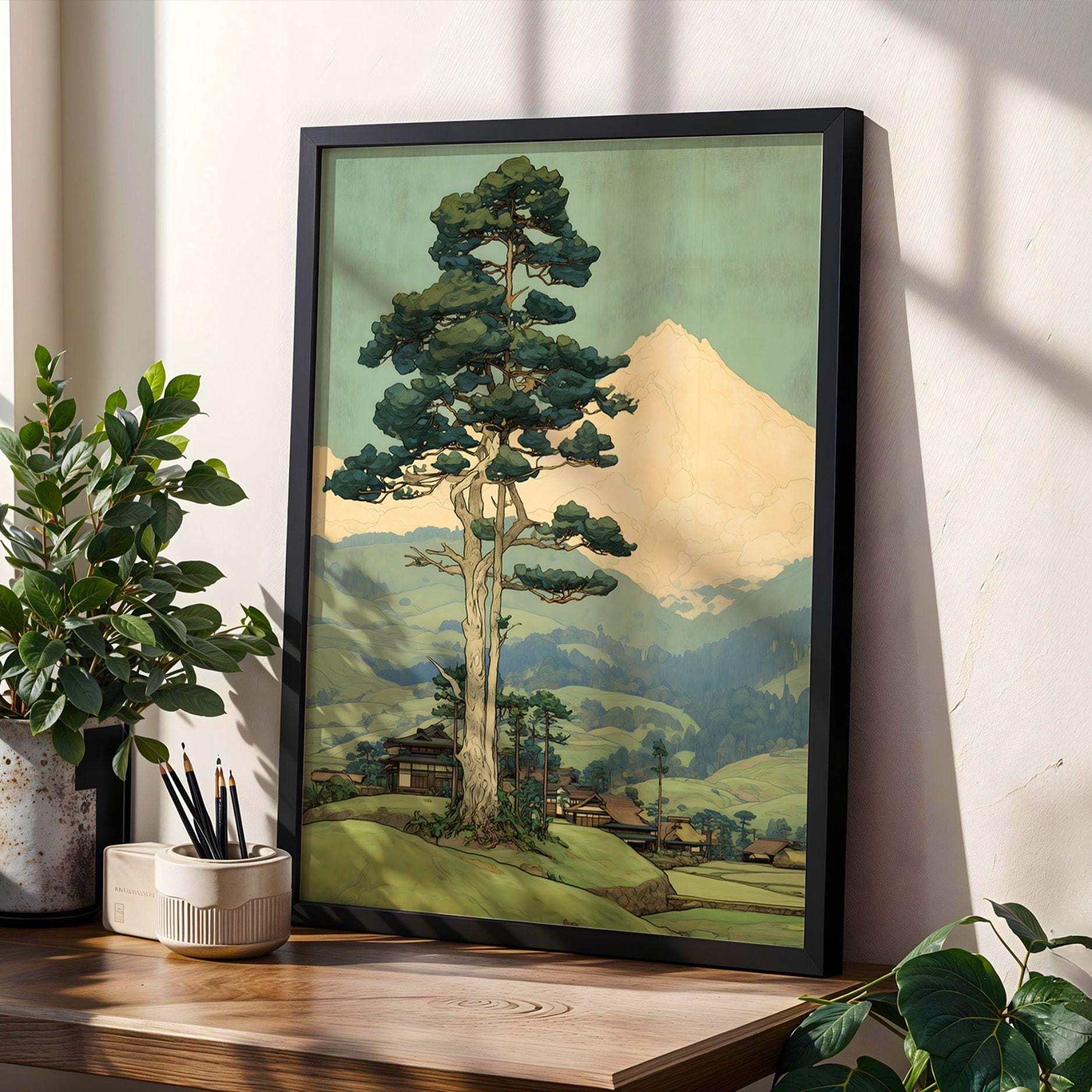 Vintage Japandi Wall Art Poster Pine Tree Forest Wabi Sabi Print ...