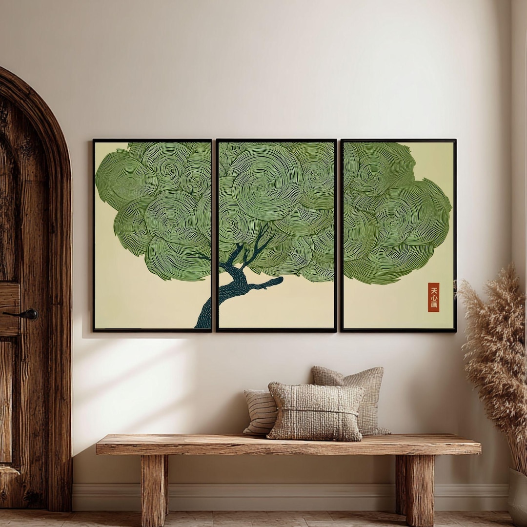 Wabi Sabi Tree Set of 3 Wall Art Japanese Green Print Japandi Poster ...
