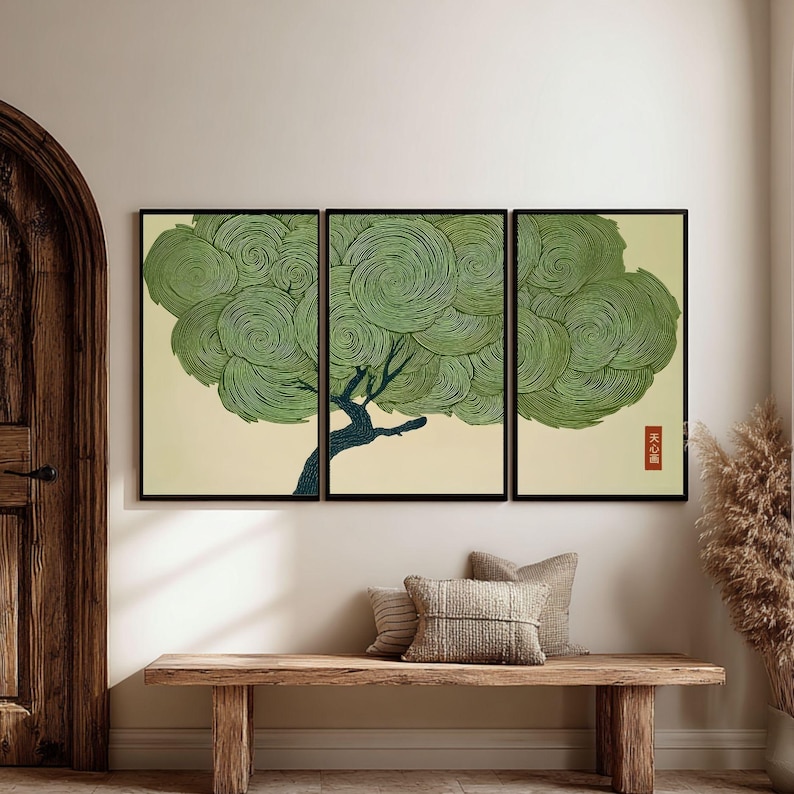 Wabi Sabi Tree Set of 3 Wall Art Japanese Green Print Japandi Poster ...