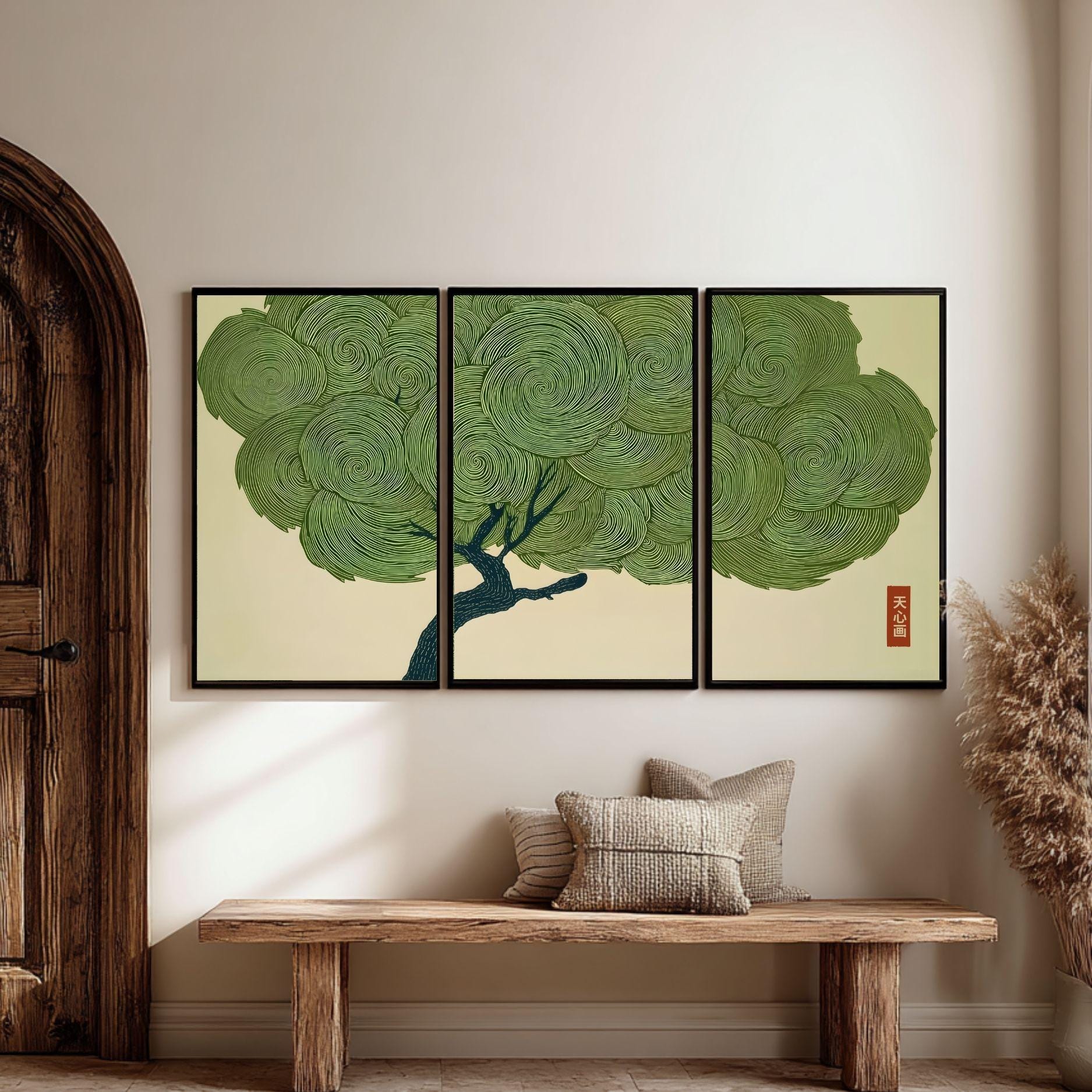 Wabi Sabi Tree Set of 3 Wall Art Japanese Green Print Japandi Poster ...