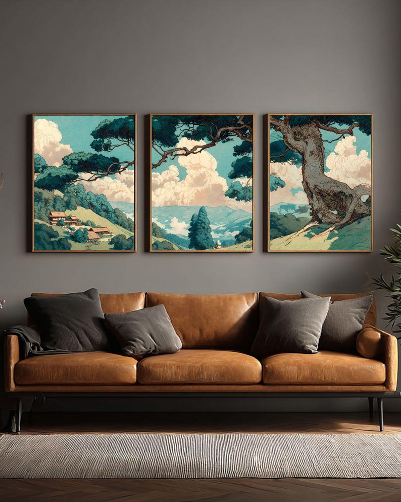 Vintage Japandi Forest Wall Art Set of 3 Poster Print Wabi Sabi Art ...