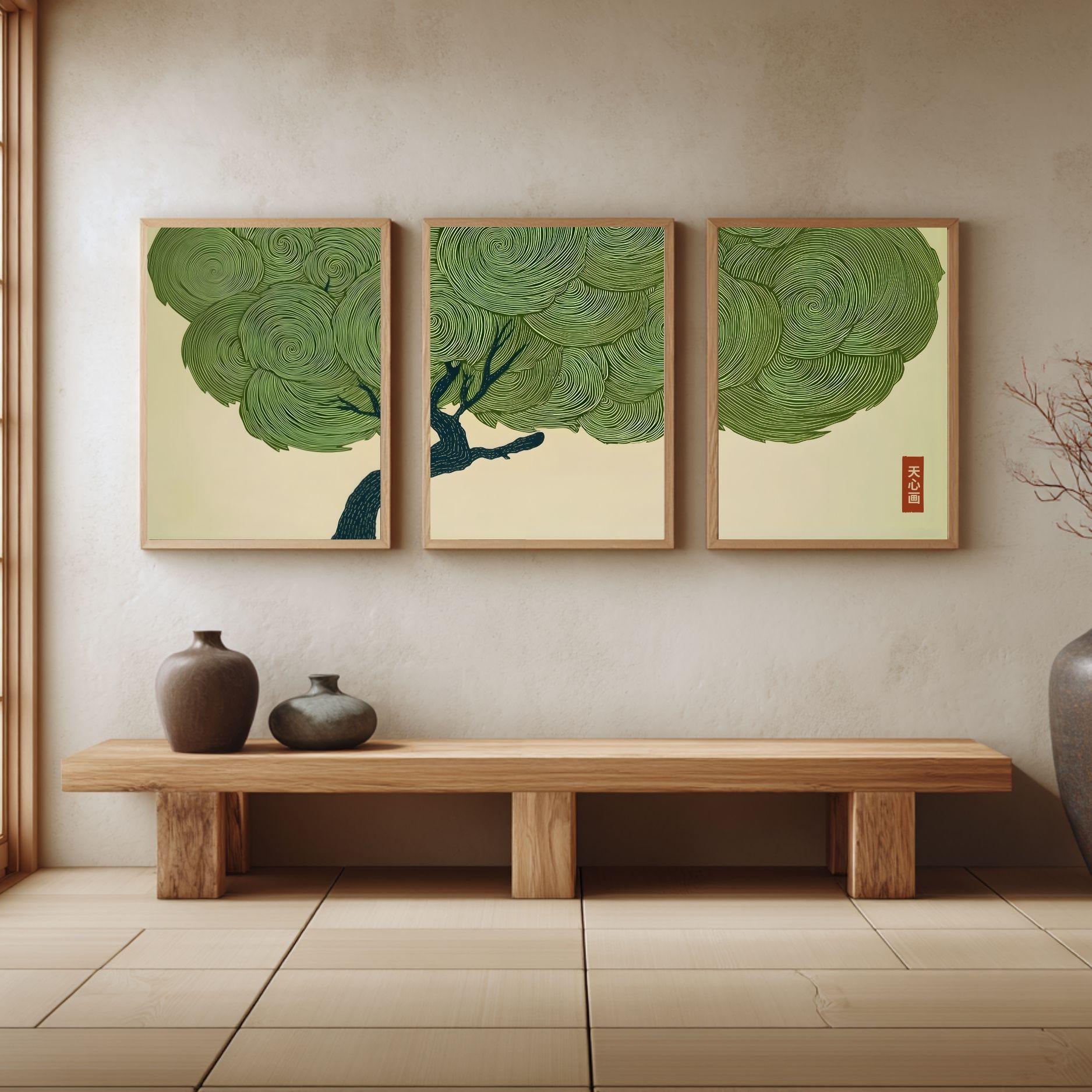 Wabi Sabi Tree Set of 3 Wall Art Japanese Green Print Japandi Poster ...