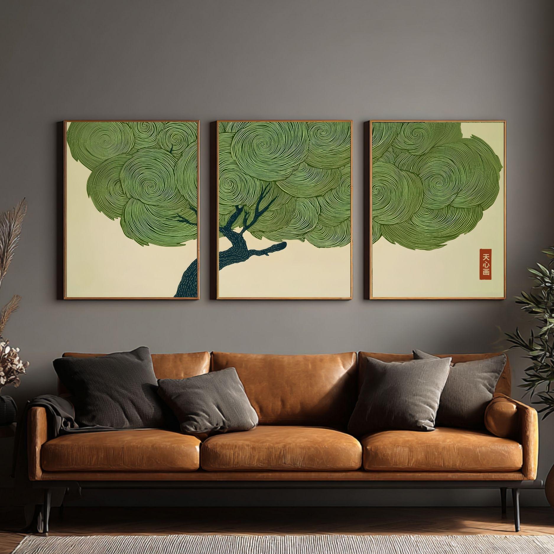 Wabi Sabi Tree Set of 3 Wall Art Japanese Green Print Japandi Poster ...