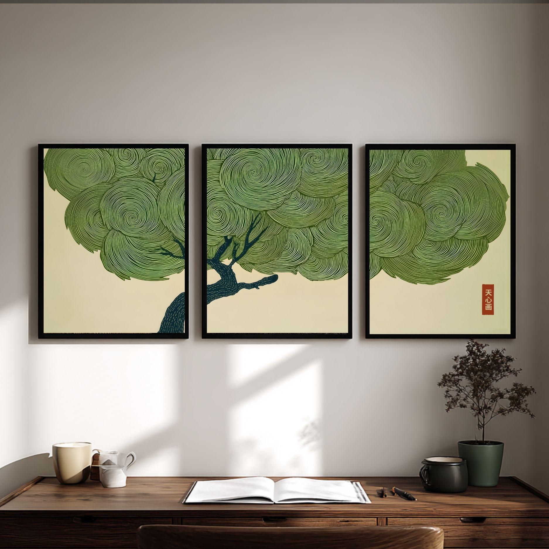 Wabi Sabi Tree Set of 3 Wall Art Japanese Green Print Japandi Poster ...