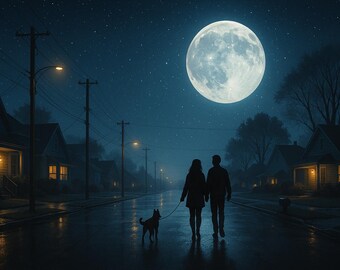 Digital Art, High-Res 8K Moonlit Night in the Neighborhood