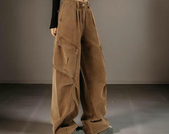 Pantalones holgados de estilo urbano: vaqueros holgados de pierna ancha para mujer, vaqueros holgados de gran tamaño.