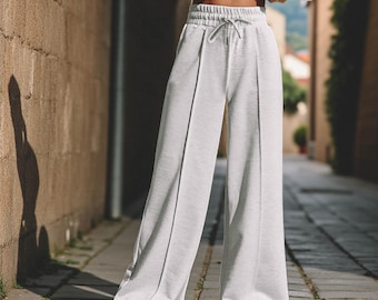 Pantalón deportivo de cintura alta y pierna ancha: Ropa deportiva de poliéster suave