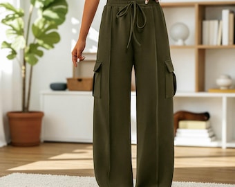 Pantalones cargo jogger de tiro alto y pierna ancha: pantalones deportivos holgados
