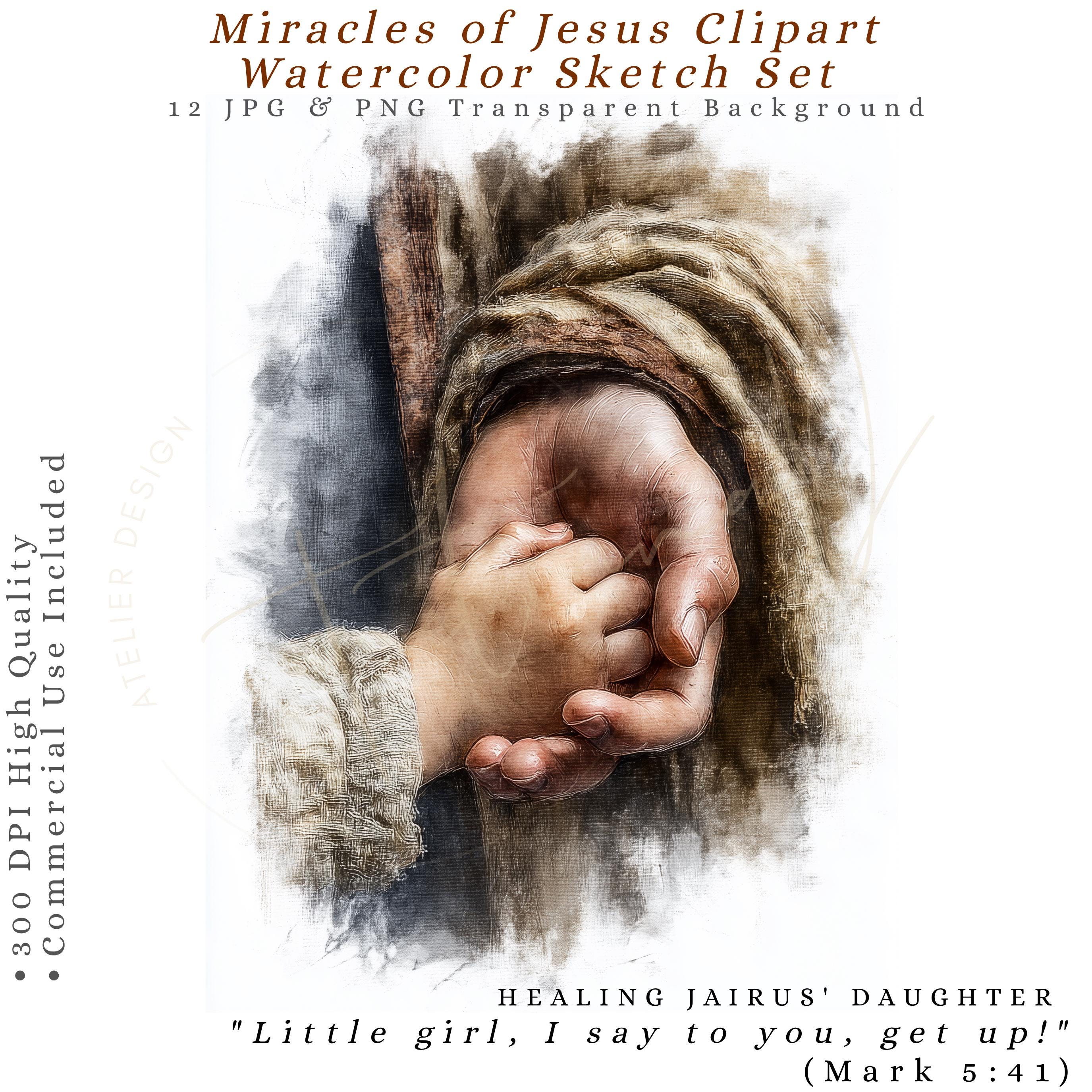 Miracles of Jesus Clipart PNG, Biblical Watercolor Sketch Set ...