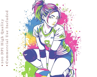 PNG Volleyball Girl Clipart Set, Anime Volleyball Player PNG, Sports Girl Graphics, Volleyball Shirt PNG, Sublimation Design, Clipart Pack