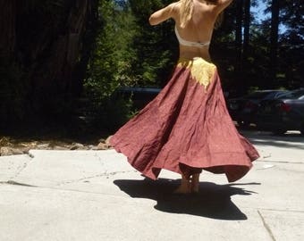 Bohemian tribal belly dance maroon embroidered full circle festival skirt size 4/6