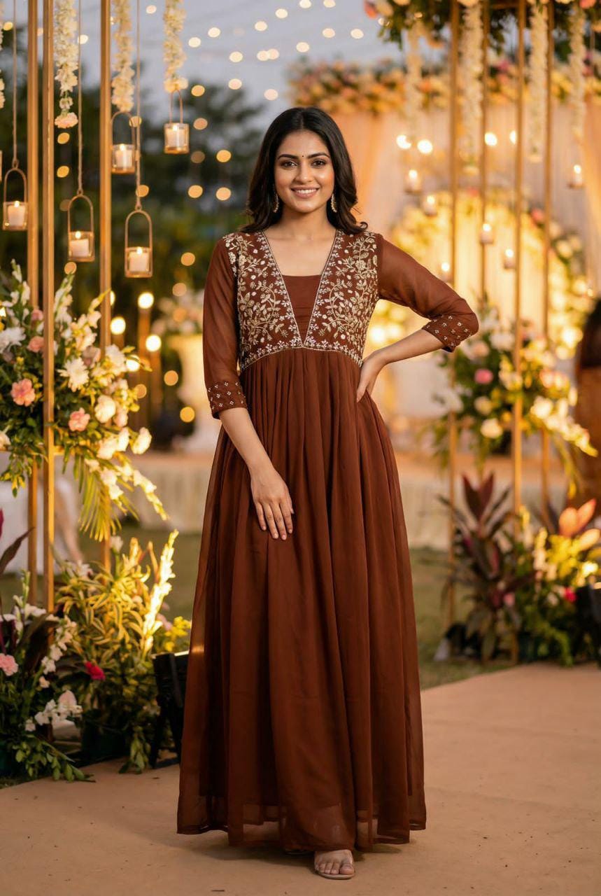 green emerald velvet dress Grey Crepe Indo-Western Gown with Cutdana Work and Ruffled Dupatta
