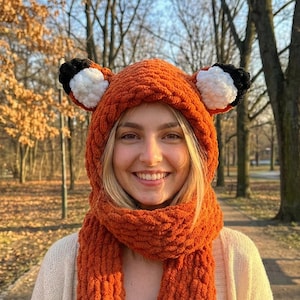 Écharpe à capuche en renard faite main, grosse capuche en renard en peluche, écharpe à capuche animal mignon, cadeau d'hiver confortable, fait main turc, expédition rapide DDP