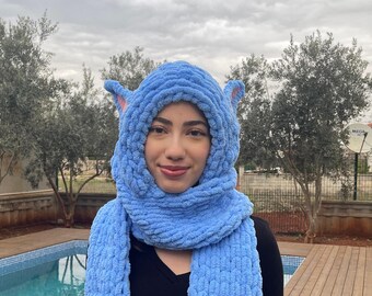Handmade Blue Avatar Balaclava Fluffy Cat Ear Hat Valentine's Gift