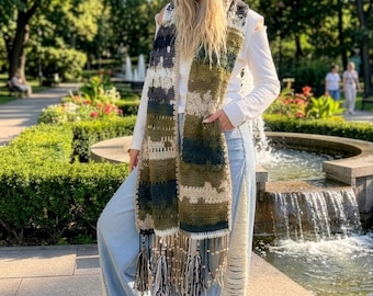 Boho Hooded Scarf, Chunky Knit Woodland Snood, Fairycore Festival Wrap