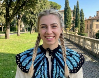 Handmade Crochet Butterfly Wing Collar Blue Morpho Capelet Fairycore Shawl Fantasy Costume Accessory Whimsigoth Neck Warme