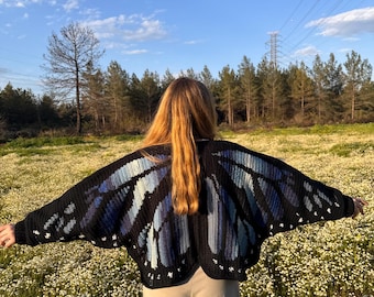 Handmade Knit Blue & Black Gradient Butterfly Cardigan - (Special Project)