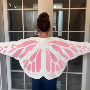Handmade Crochet Butterfly Cardigan Peach Monarch Wing Shrug Crop Bolero Fairycore Festival Jacket Boho Summer Cover Up White - Pink