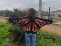 Handmade Crochet Butterfly Cardigan Peach Monarch Wing Shrug Crop Bolero Fairycore Festival Jacket Boho Summer Cover Up