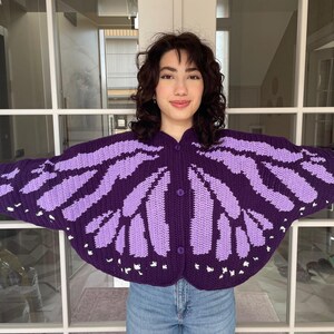 Handmade Knit Blue & Black Gradient Butterfly Cardigan - (Special Project) Dark Purple & Purple