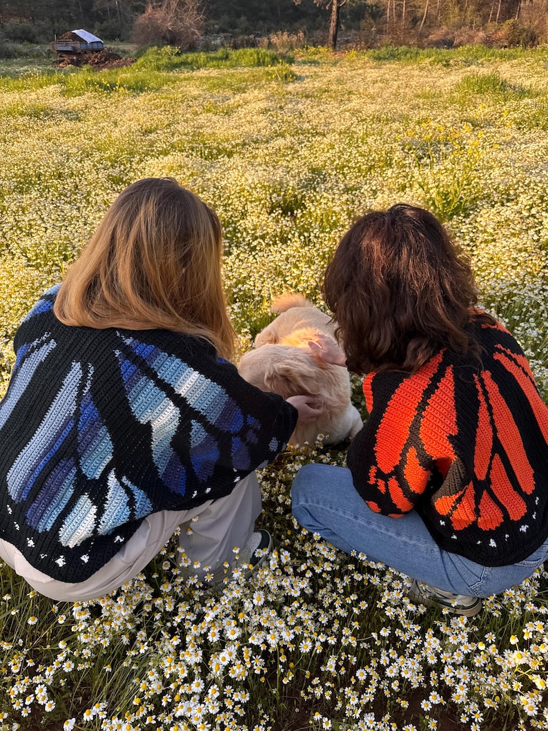 Handmade Crochet Butterfly Cardigan Peach Monarch Wing Shrug Crop Bolero Fairycore Festival Jacket Boho Summer Cover Up image 9