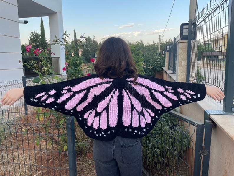 Handmade Crochet Butterfly Cardigan Peach Monarch Wing Shrug Crop Bolero Fairycore Festival Jacket Boho Summer Cover Up image 17