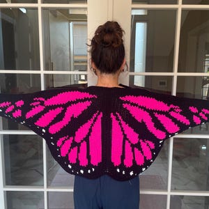 Handmade Knit Blue & Black Gradient Butterfly Cardigan - (Special Project) Black & Pink