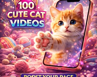 100 Cat Videos | Funny Pet Reels (Canva Editable Digital Download)