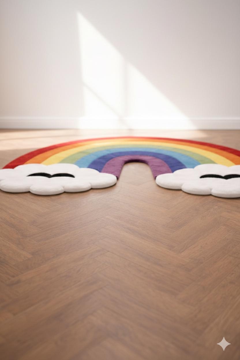 Wool Rainbow Rug Rainbow Cloud Rug | Hand Tufted Wool Area Carpet | Nursery Decor Kids ...