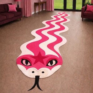 Hand-Tufted Wool Snake Runner Rug – Playful Animal Shaped Carpet for Hallway, Kids Room