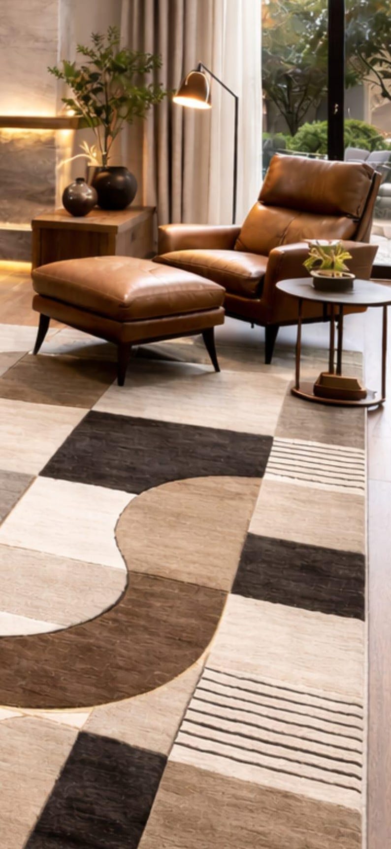 Hand Tufted Wool Rug | Mid Century Modern Area Rug | Brown Beige ...