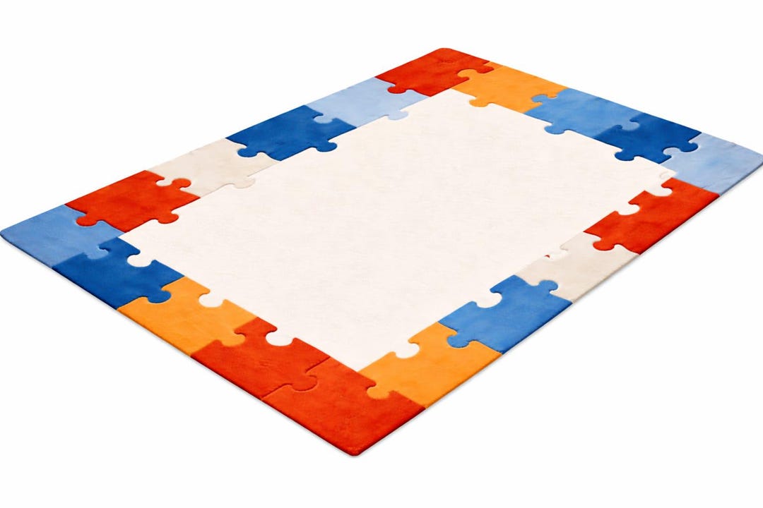 Modern Puzzle Rug Hand Tufted Puzzle Piece Rug | Colorful Kids Area Carpet | Playful ...