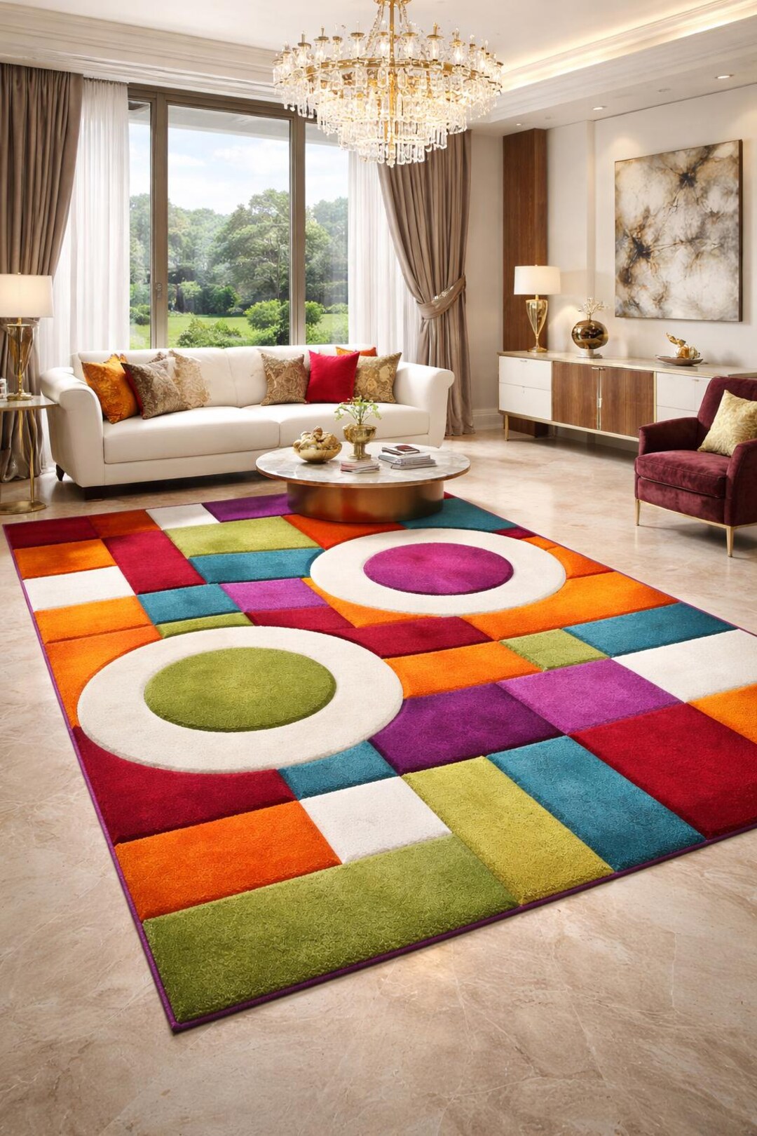 Colorful Geometric 3D Hand Tufted Rug | Modern Abstract Wool Area ...