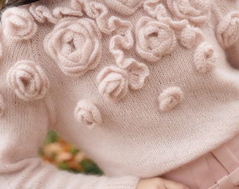Suéter de punto artesanal con mezcla de mohair: mezcla de lana suave y seda