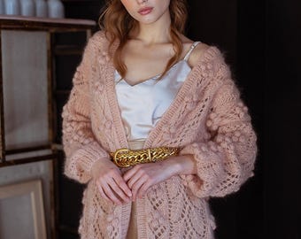 Handmade Beige Mohair Cardigan | Oversized Knitwear for Women | Made in Ukraine