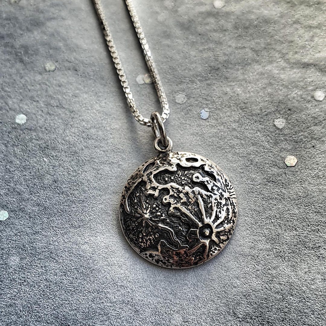 Textured Sterling Silver Moon Pendant Necklace, Celestial Jewelry - Etsy