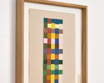 Handmade Framed Textile Art – Colorful Geometric Fiber Wall Art, Modern Scandinavian Decor