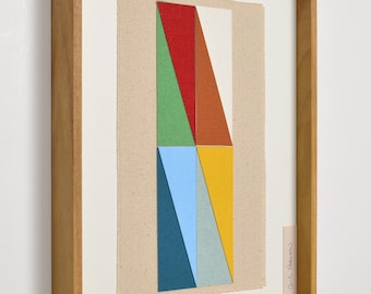 Housewarming Gift - Handmade Framed Textile Art, Colorful Geometric Fiber Wall Art, Modern Scandinavian Decor
