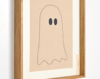 Scandinavian Halloween Textile Art – Ghost Wall Decor – Handmade Fiber Art Piece