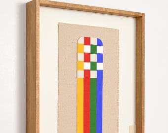 Handmade Framed Textile Art – Colorful Geometric Fiber Wall Art, Modern Scandinavian Decor