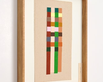 Handmade Framed Textile Art – Colorful Geometric Fiber Wall Art, Modern Scandinavian Decor