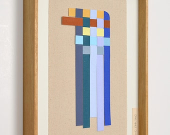 Handmade Framed Textile Art – Colorful Geometric Fiber Wall Art, Modern Scandinavian Decor