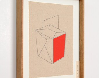 Funny Chinese Takeout Wall Hanging Art - Handmade Framed Textile Art, Colorful Geometric Fiber Wall Art