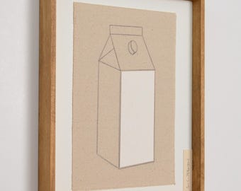 Handmade Framed Textile Art – Colorful Geometric Fiber Wall Art, Milk Carton, Modern Scandinavian Decor