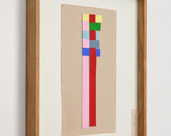 Handmade Framed Textile Art – Colorful Geometric Fiber Wall Art, Modern Scandinavian Decor