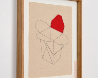 Handmade Framed Textile Art – Chinese Takeout, Colorful Geometric Fiber Wall Art, Modern Scandinavian Decor