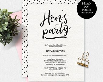 hens party invitation gold