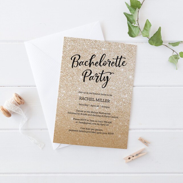 bachelorette party invitation instant download gold glitter party invitation pdf