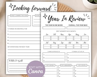 Year in Review Printable, Editable Canva Template, End of Year Reflection Journal, Yearly Recap, Goal Planner, A4 A5 US Letter PDF