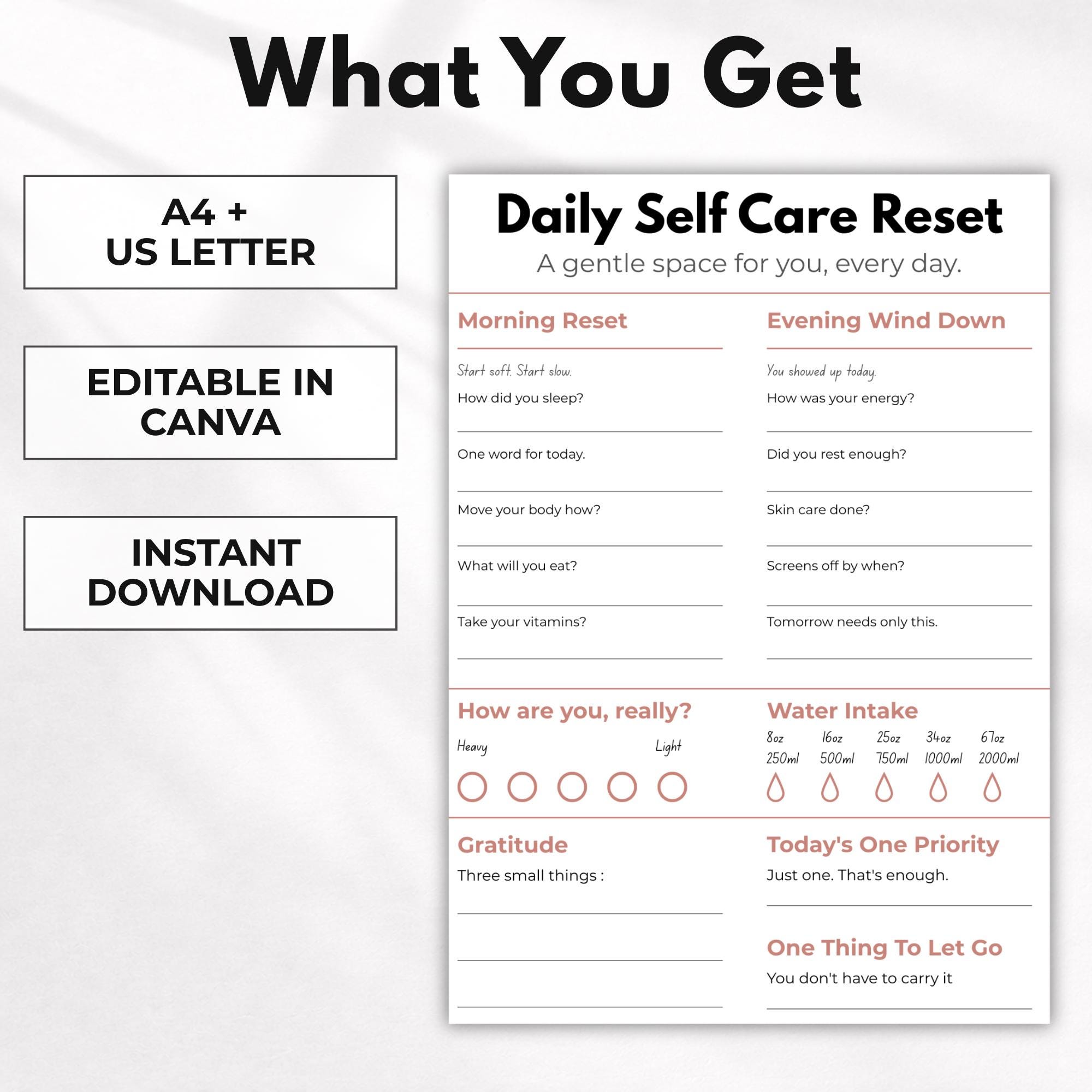 Daily Self Care Planner Printable, Wellness Planner Editable in Canva ...